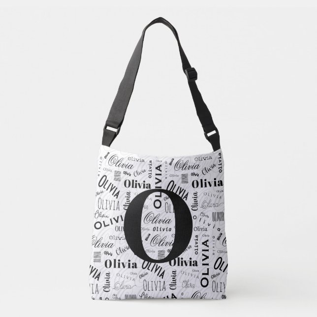 Bolso Cruzado Olivia Custom Name Black White  (Anverso)