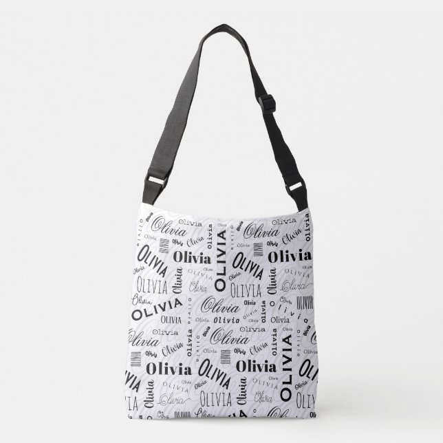 Bolso Cruzado Olivia Custom Name Black White  (Anverso)