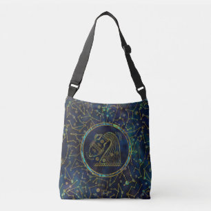 Bolso Cruzado Olmo del oro del zodiaco del acuario en la