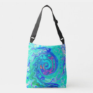 Bolso Cruzado Onda Líquida Azul y Verde Abstracta Groovy