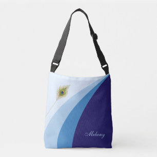 Bolso Cruzado Ondas abstractas en tonos azules y pluma de pavo r