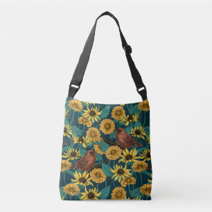 Bolso Cruzado Ondas y flores en azul oscuro