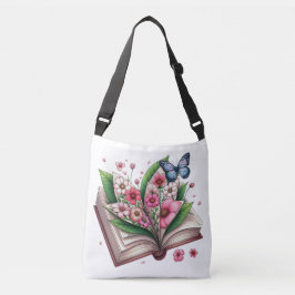Bolso Cruzado Open Book with Pink Floral and Butterfly