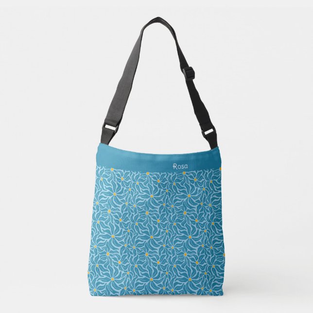 Bolso Cruzado Organic floral shapes turquoise yellow (Anverso)
