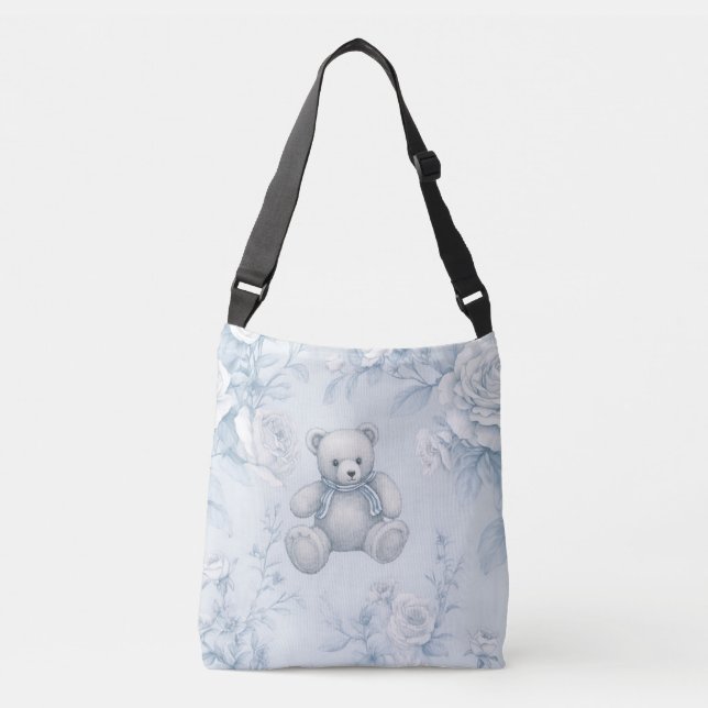 Bolso Cruzado Ornamento y oso floral azul francés (Anverso)