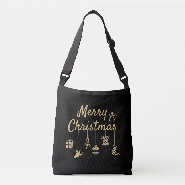 Bolso Cruzado Oro de Ornamentos de Feliz Navidad (Anverso)