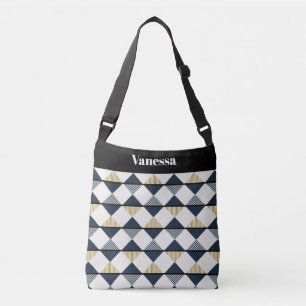 Bolso Cruzado Oro Negro Rayas Blancas y Diamantes