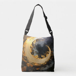 Bolso Cruzado Oro Negro Remolino Abstracto Moderno Luna