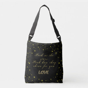 Bolso Cruzado Oro personalizado y estrellas brillantes en negro