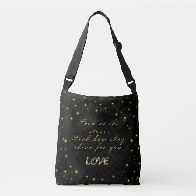 Bolso Cruzado Oro personalizado y estrellas brillantes en negro (Anverso)