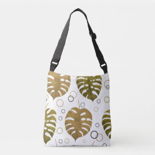 Bolso Cruzado Oro tropical: acuarela de hoja de monstera