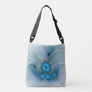 Bolso Cruzado Ovaciones de pie, fractal azul turquesa abstracto
