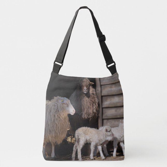 Bolso Cruzado Oveja con Lambs Fotografía Animal (Anverso)