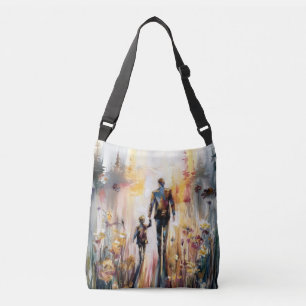 Bolso Cruzado Padre e hijo juntos abstracto acuarela 
