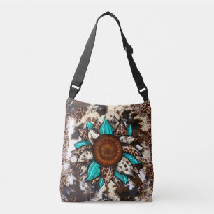 Bolso Cruzado País piel de vaca Leopardo Imprimir Flor Turquesa
