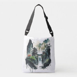 Bolso Cruzado Paisaje antiguo de la tinta china con cascada