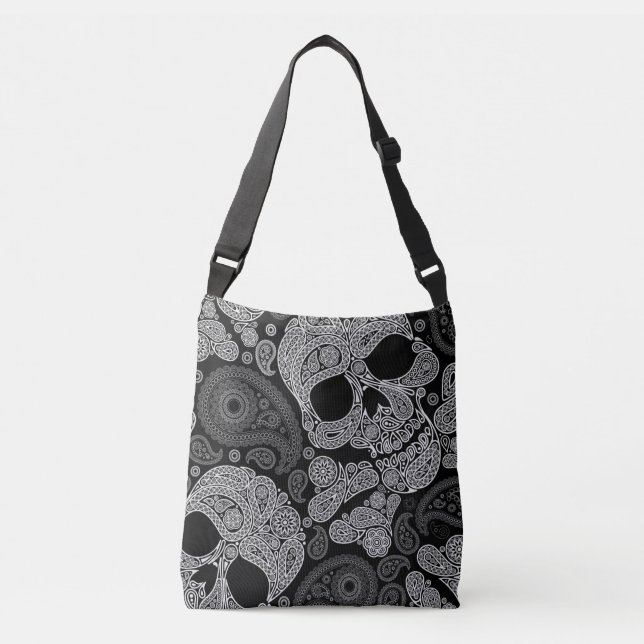 Bolso Cruzado Paisley Skull Black (Anverso)