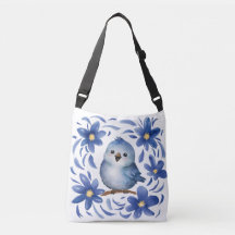 Pájaro azul con flores