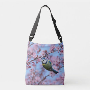 Bolso Cruzado Pájaro azul en flor de cerezo japonés rosa T