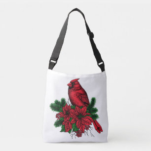 Bolso Cruzado Pájaro cardinal, ilustracion Navidad