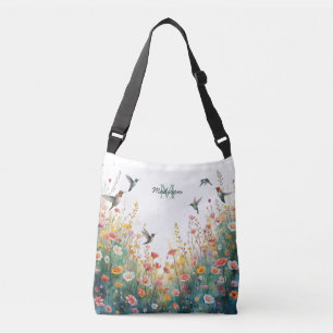 Bolso Cruzado Pájaros acuarela primaveral monograma floral flor