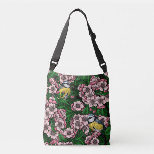 Bolso Cruzado Pájaros azules en el floreciente cerezo en verde