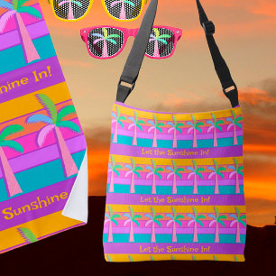 Bolso Cruzado Palmas tropicales de atardecer personalizadas Retr