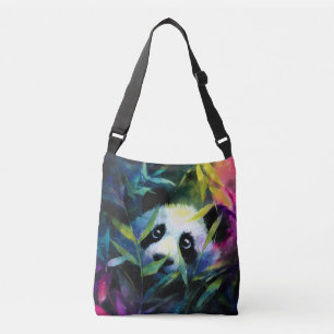 Bolso Cruzado Panda Peeking Bamboo Watercolor
