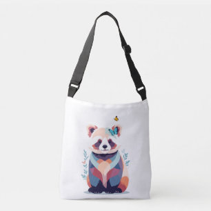 Bolso Cruzado Panda Rojo Vector Pintura Adorable Diversión Repro