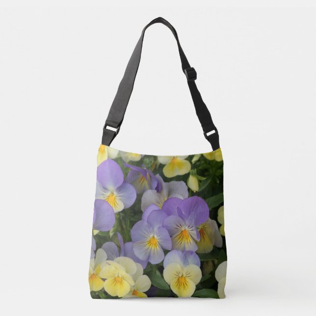 Bolso Cruzado Pansias moradas y amarillas personalizadas (Anverso)
