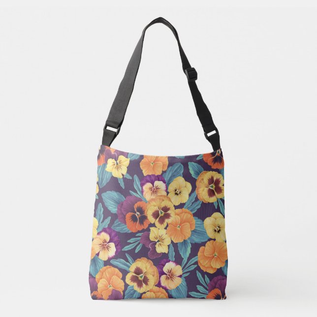 Bolso Cruzado Pansies en violeta de ciruela (Anverso)