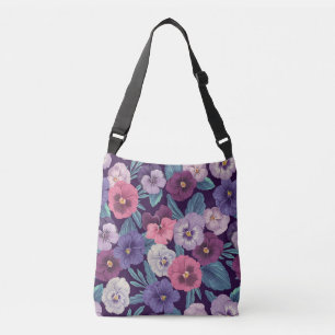 Bolso Cruzado Pansitas coloridas sobre violeta profundo