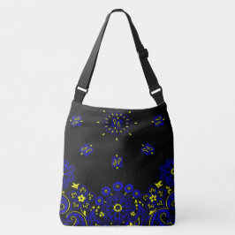 Bolso Cruzado Papel azul y amarillo Paisley Bandanna Imprimir