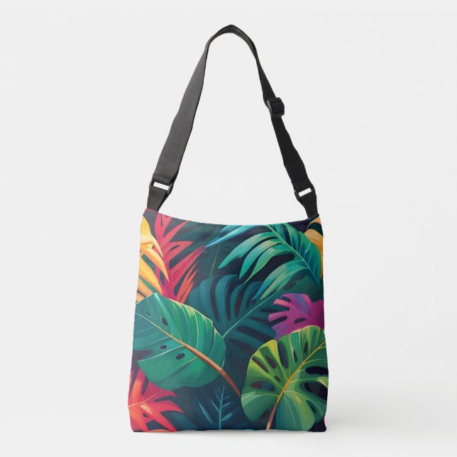Bolso Cruzado Paraíso de acuarela de follaje tropical (Anverso)