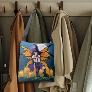Bolso Cruzado Parche de Calabaza de Hada de Halloween Lindo Gato