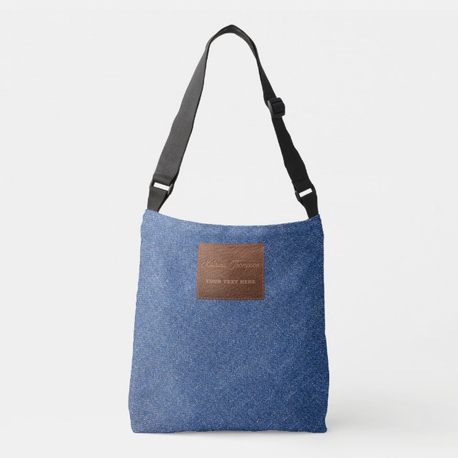Bolso Cruzado Parche moderno de cuero textil de denim azul oscur (Anverso)