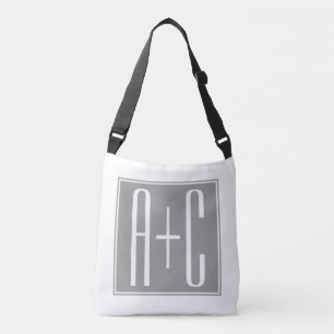 Bolso Cruzado Parejas Initails u otro texto Blanco y gris