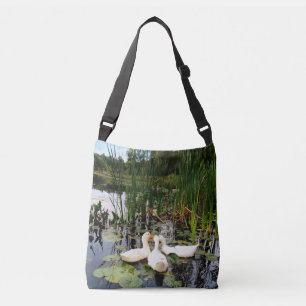 Bolso Cruzado Patos blancos, almohadillas de lirios, colas, oril