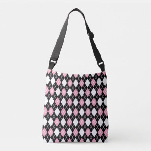 Bolso Cruzado Patrón argyle sin foco negro y rosa