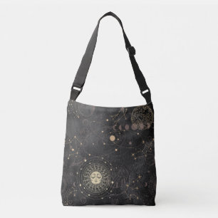 Bolso Cruzado Patrón Astrológico de Oro Negro