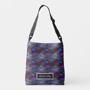 Bolso Cruzado Patrón Azul con Nombre en Pizarra