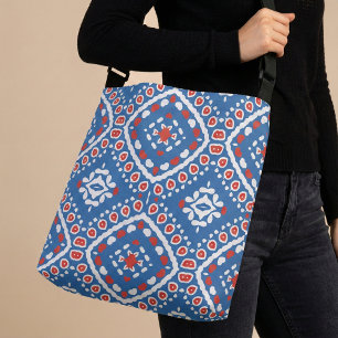 Bolso Cruzado Patrón bohemiano azul azul azul rojo y blanco
