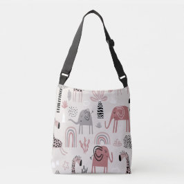Bolso Cruzado patrón con elefantes y jirafas gigantes lindos