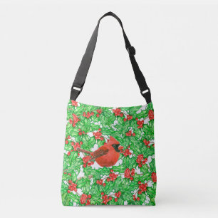 Bolso Cruzado Patrón de acuarela de bayas cardinales y holadas