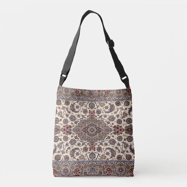 Bolso Cruzado Patrón de alfombra persa floral oriental (Reverso)