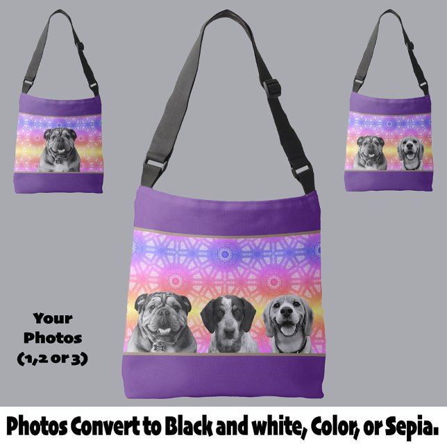 Bolso Cruzado Patrón de Arcoíris de Orgullo Perro Blanco y Negro (Subido por el creador)