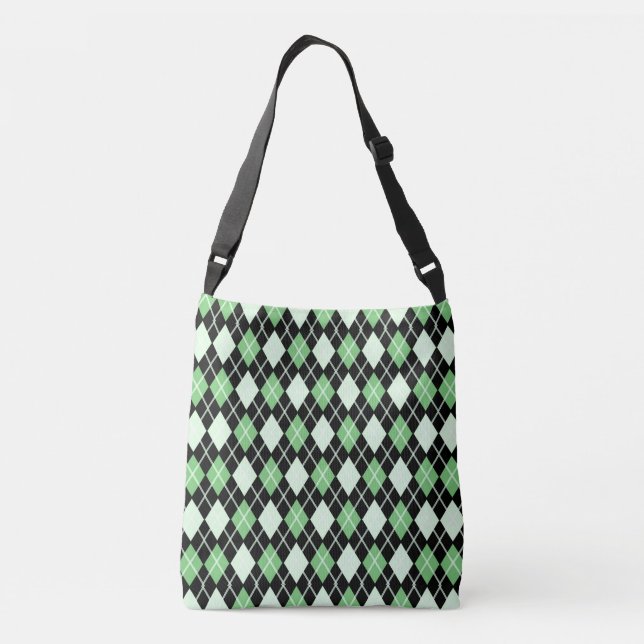 Bolso Cruzado Patrón de argyle verde y negro (Reverso)