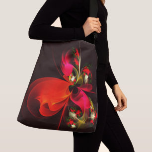 Bolso Cruzado Patrón de arte abstracto rojo verde floral moderno