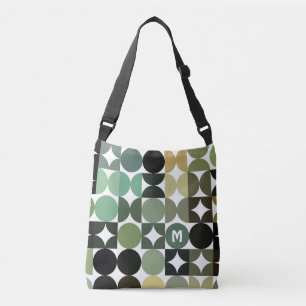 Bolso Cruzado Patrón de arte retro de color verde negro blanco p