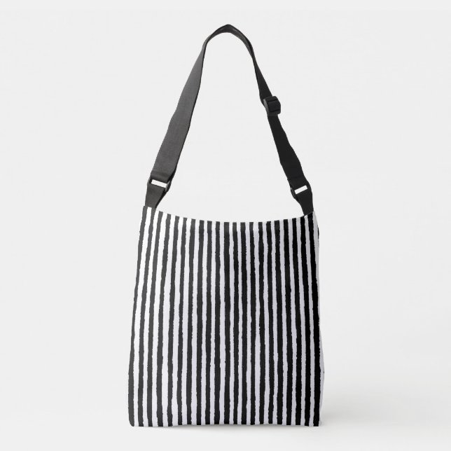 Bolso Cruzado Patrón de bandas retro vertical negro y blanco BW (Anverso)